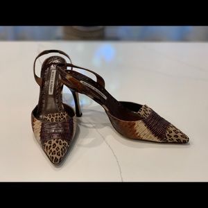 Manolo Blahnik Leopard Print and Snake Slingbacks